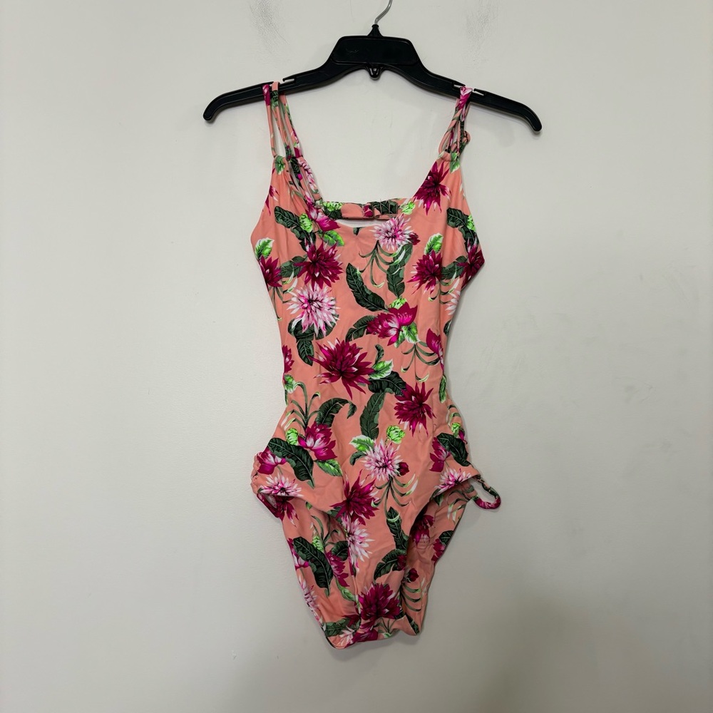 Tori praver swimwear floral peach one piece swimsuit M